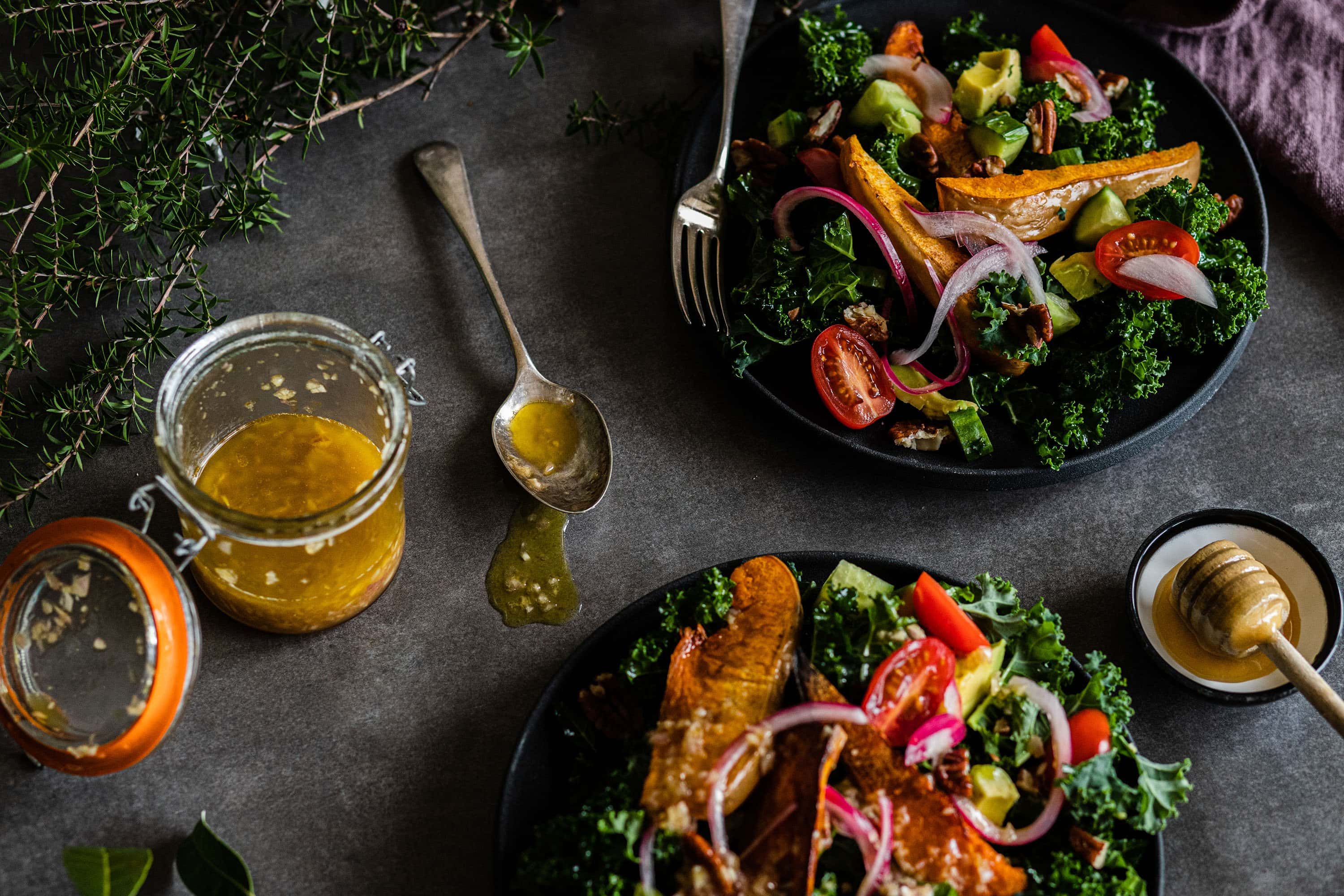 Salad with honey shallot dressing